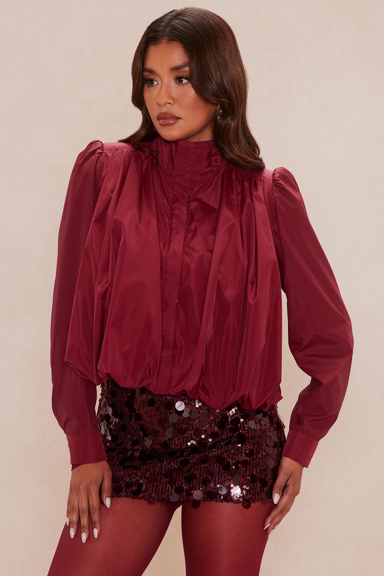 Estelle Bubble Taffeta Top - Burgundy