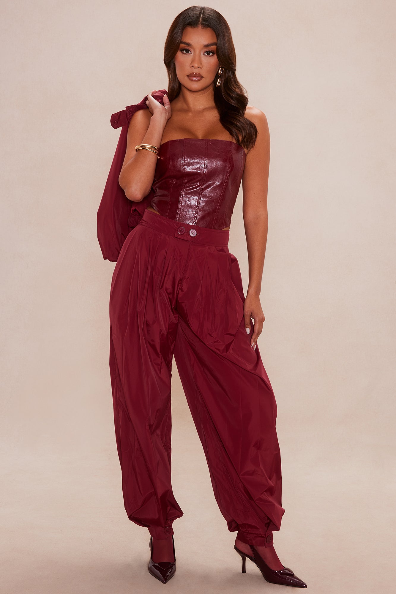 Estelle Taffeta Balloon Pant - Burgundy