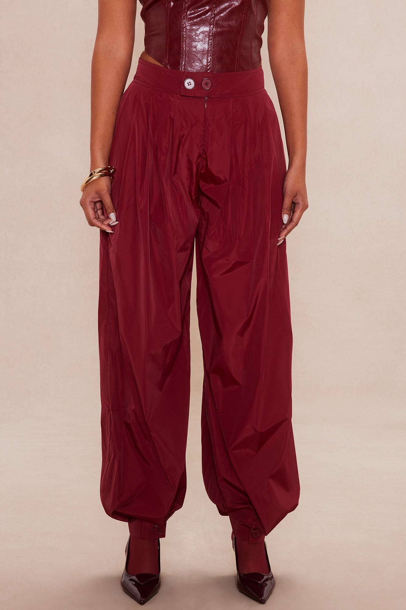 Estelle Taffeta Balloon Pant - Burgundy