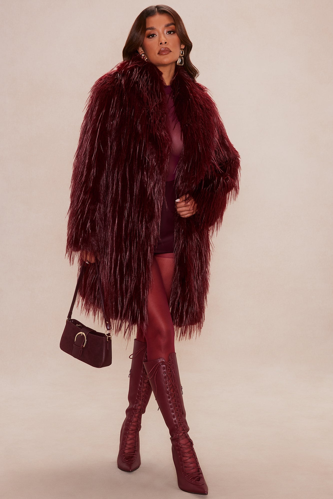 Bold Moves Only Faux Fur Jacket - Wine