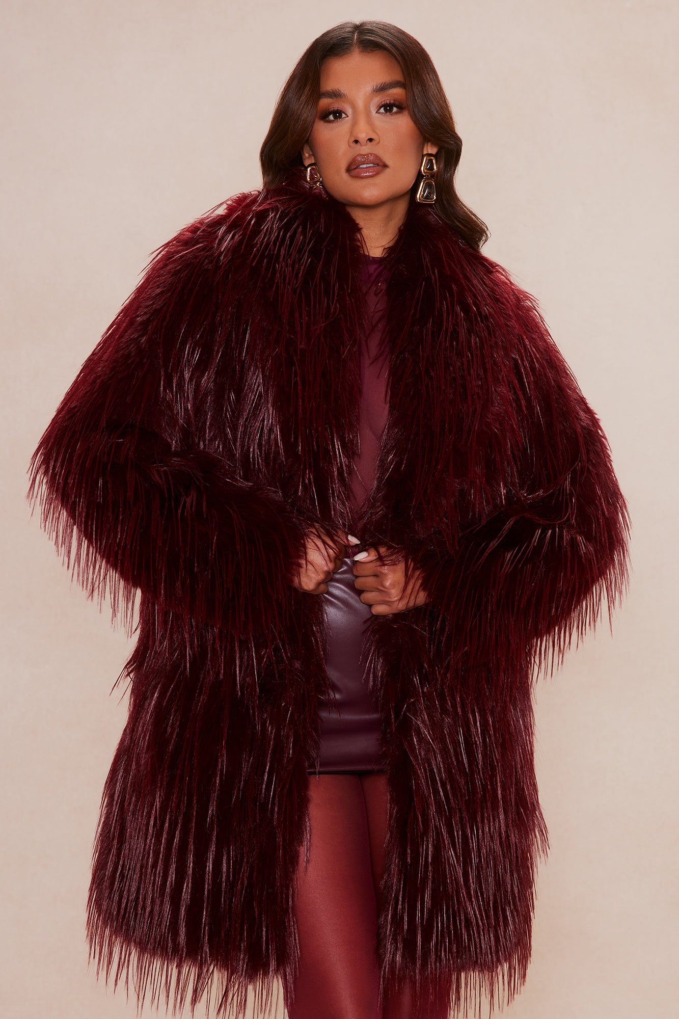Bold Moves Only Faux Fur Jacket - Wine