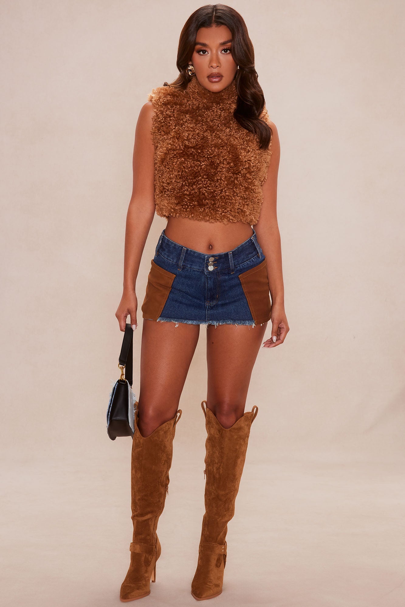Iconic Sleeveless Fur Top - Camel