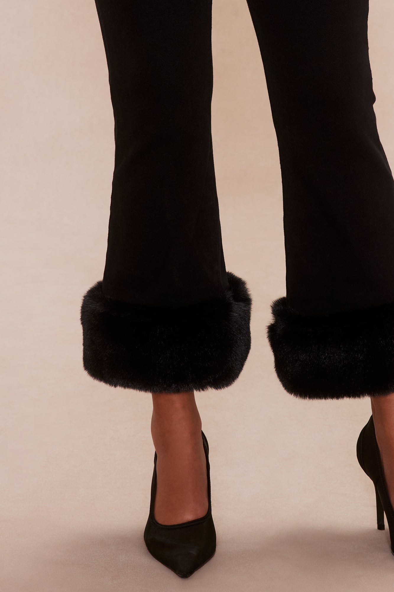 Quinn Fur Trim Denim Jeans - Black