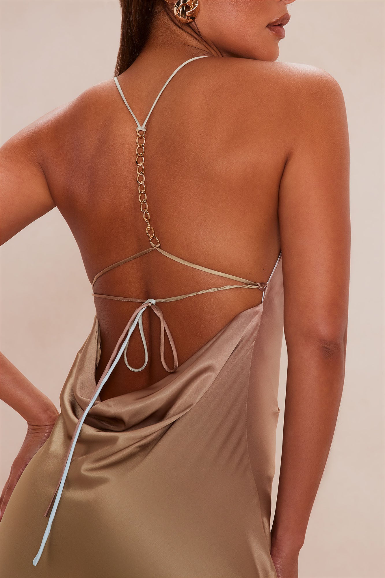 Just Saying Backless Satin Maxi Dress - Brown/combo