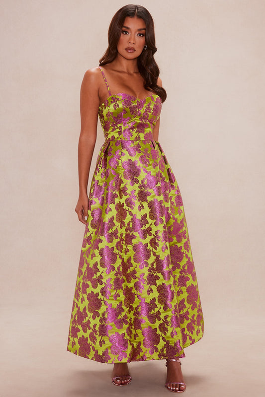Chelsey Floral Jacquard Midi Dress - Green/combo