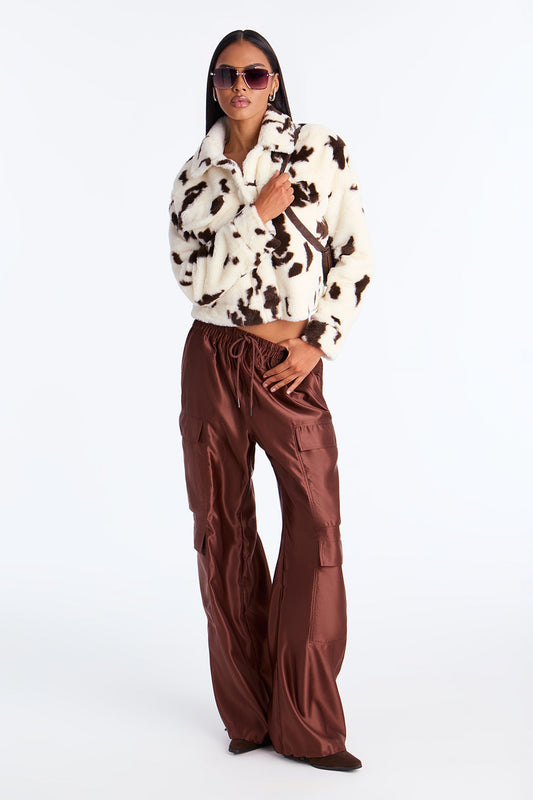 Backroad Belle Faux Fur Cow Print Jacket - Brown/combo