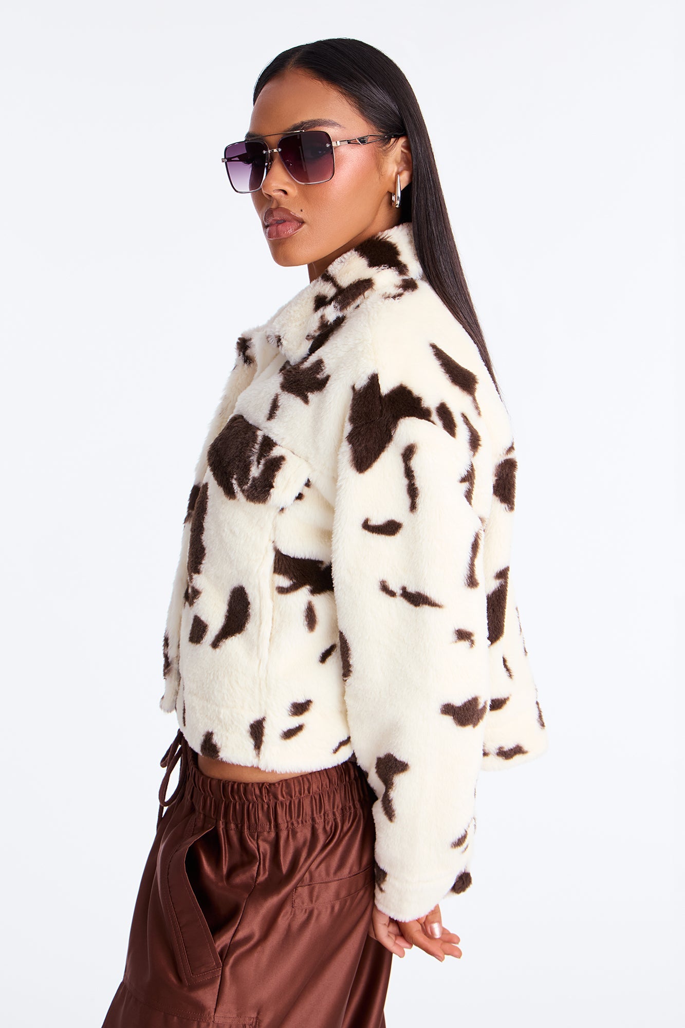 Backroad Belle Faux Fur Cow Print Jacket - Brown/combo