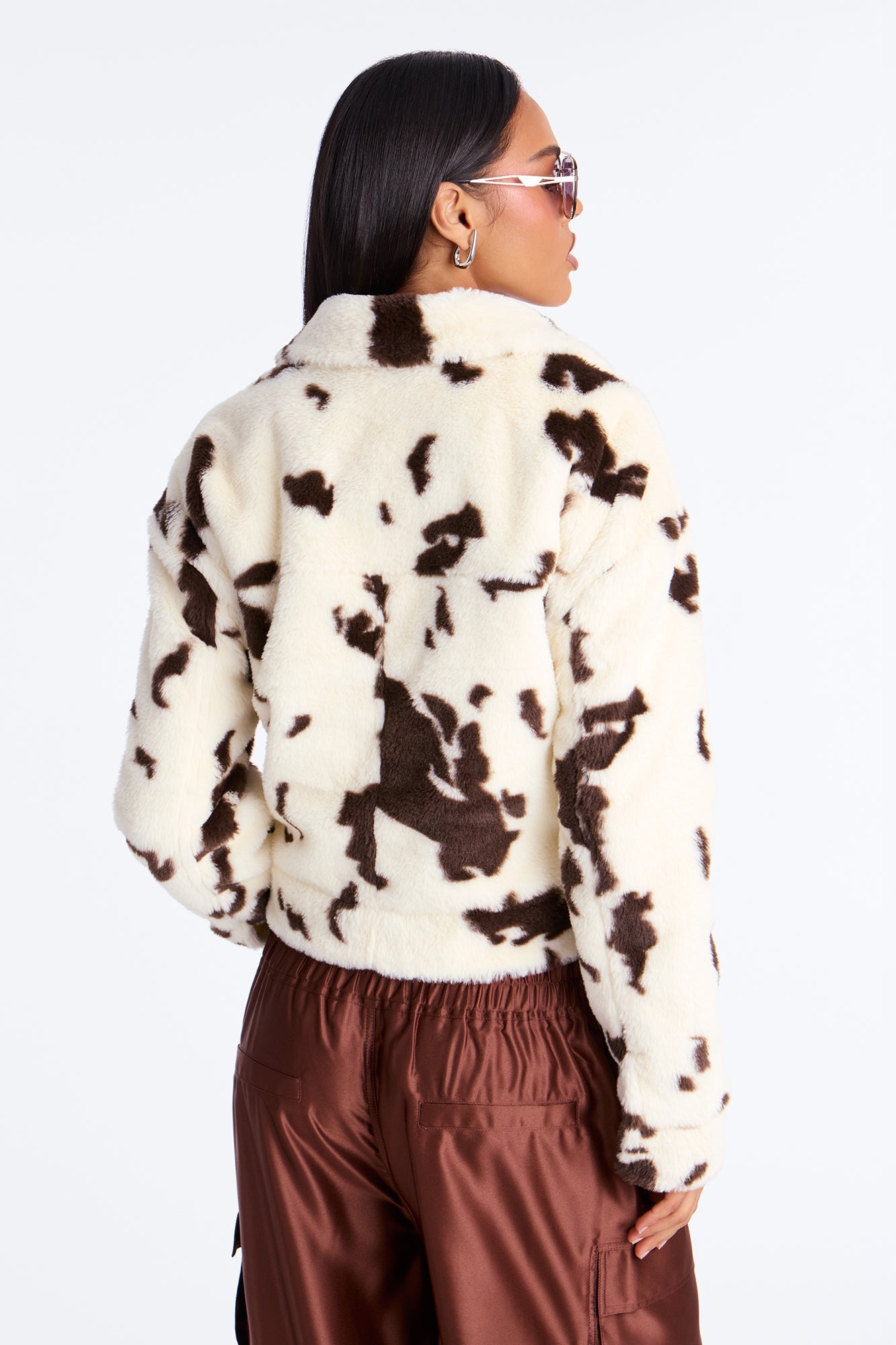 Backroad Belle Faux Fur Cow Print Jacket - Brown/combo