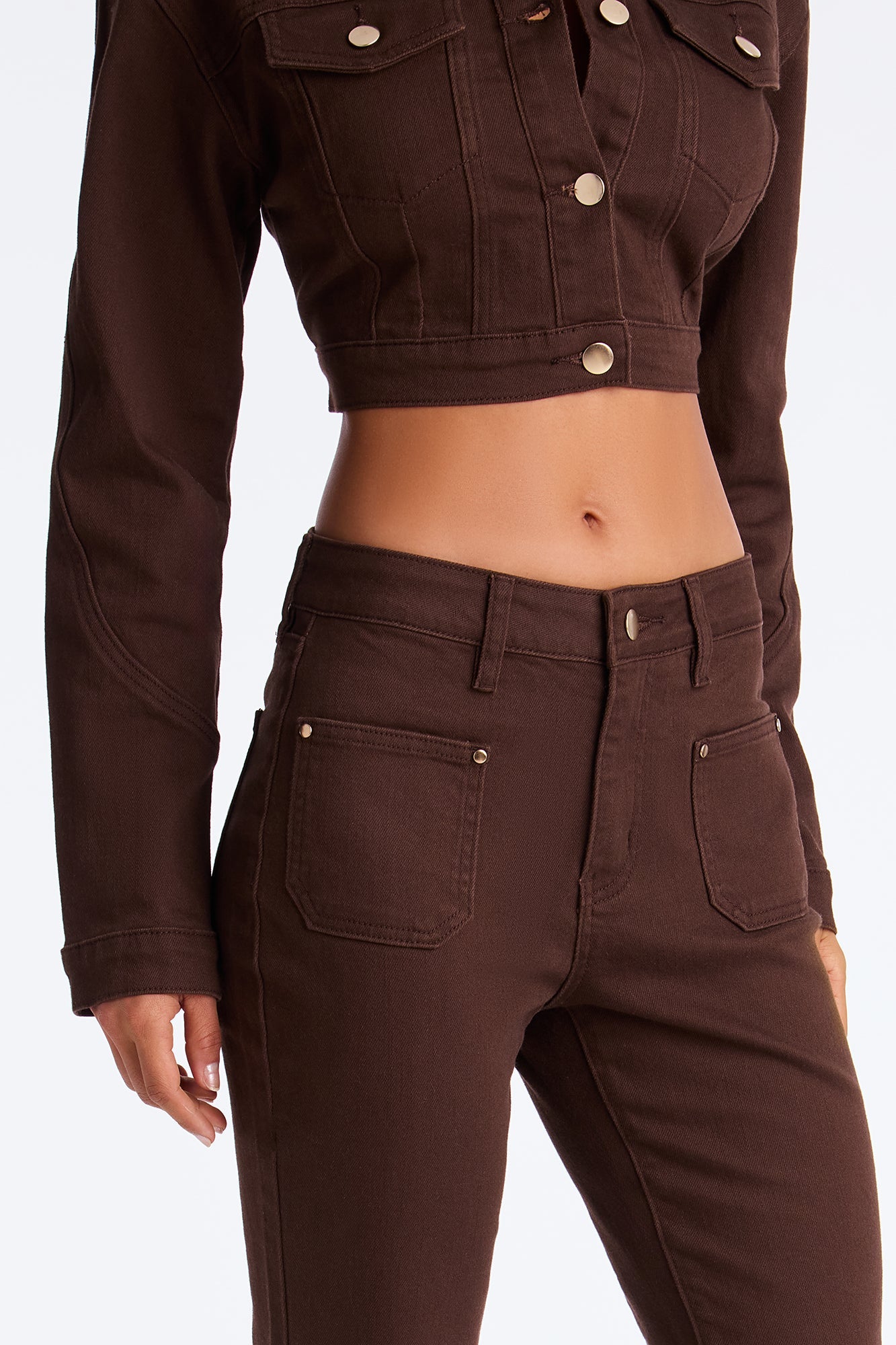 Show You Around Stretch Twill Pant Set - Brown