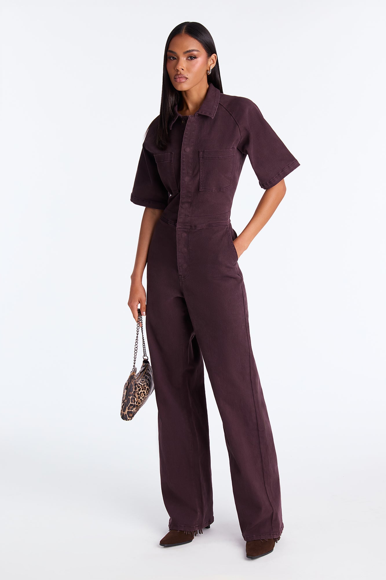 Best Days Denim Wide Leg Jumpsuit - Brown