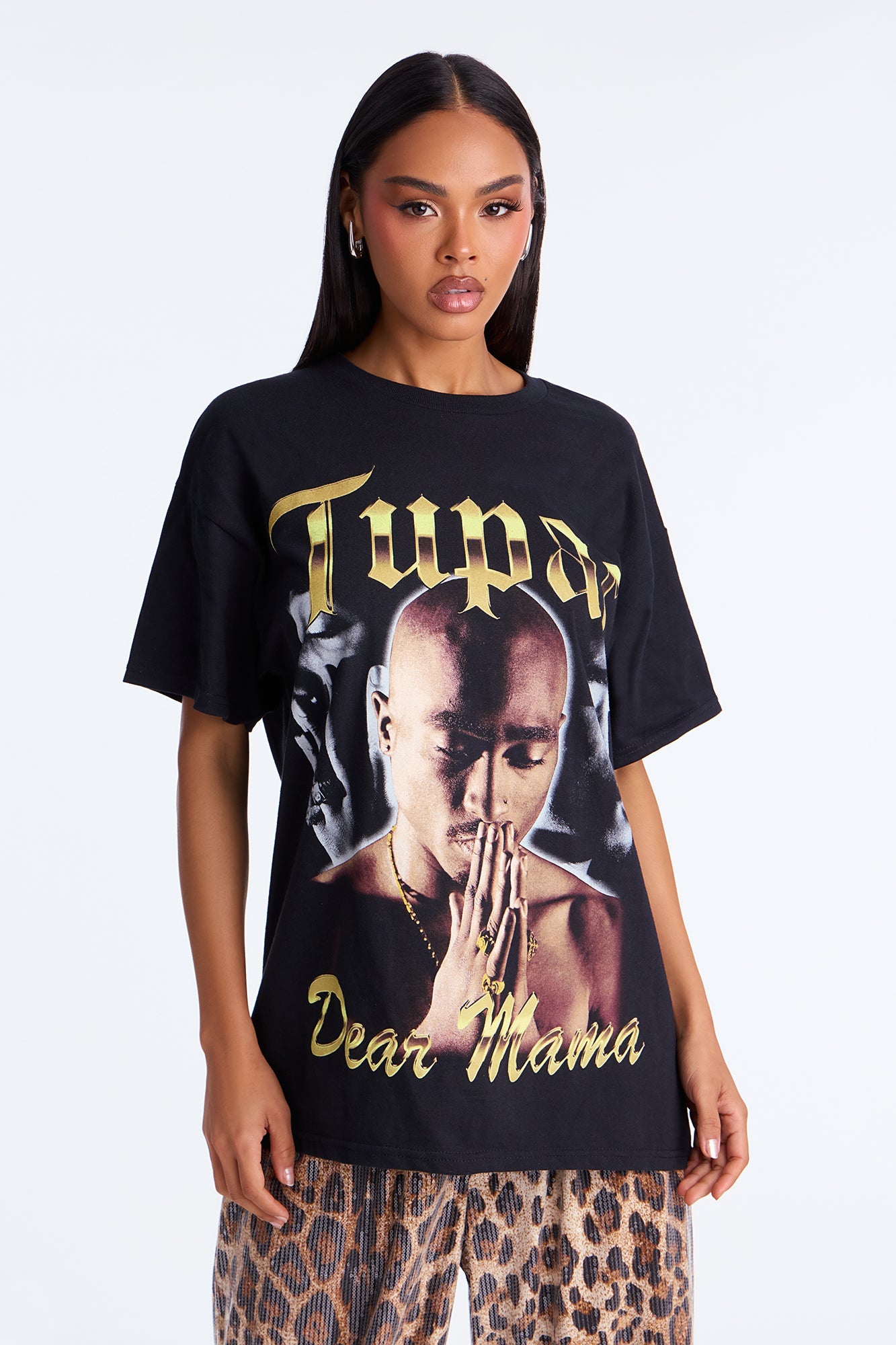 Tupac Dear Mama Jumbo Print Tee - Black