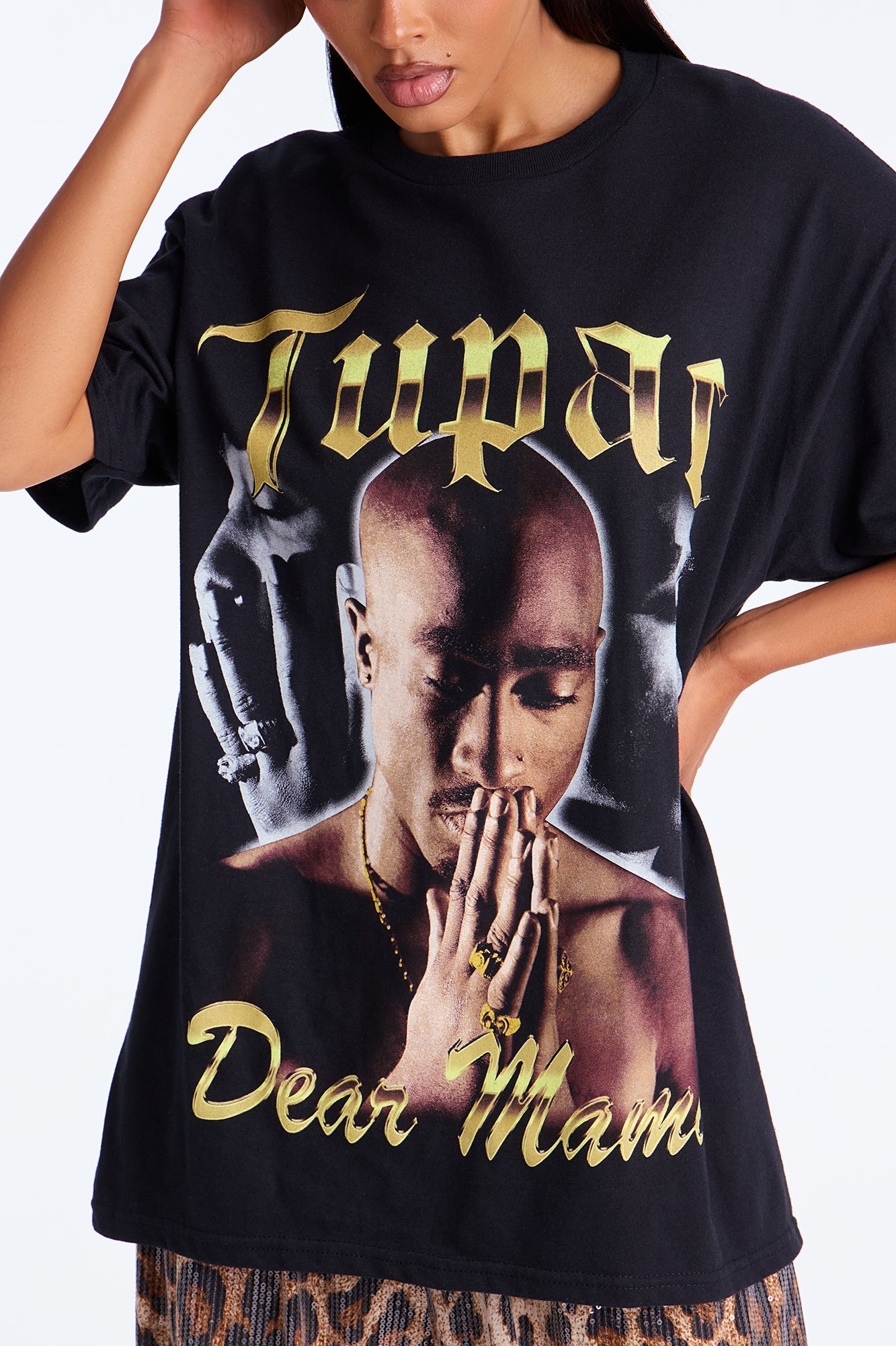 Tupac Dear Mama Jumbo Print Tee - Black