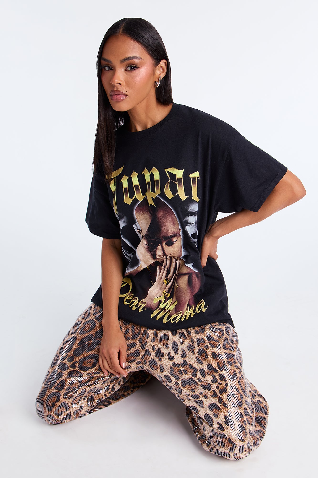 Tupac Dear Mama Jumbo Print Tee - Black