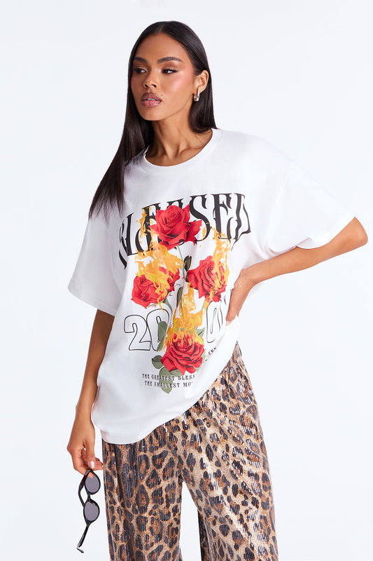 Blessed Rose Oversize Tshirt - White