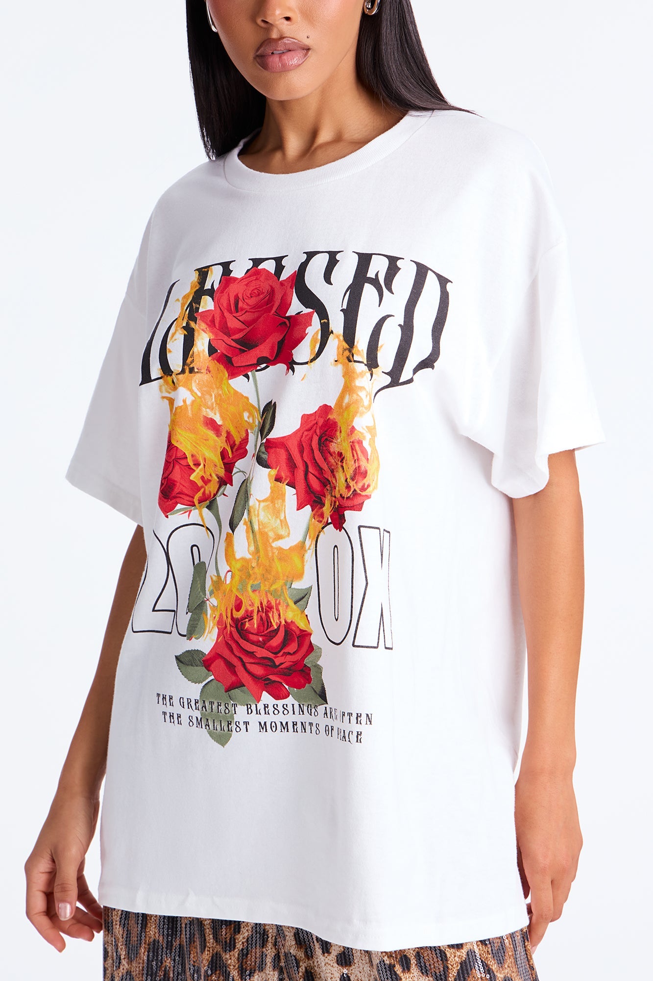 Blessed Rose Oversize Tshirt - White