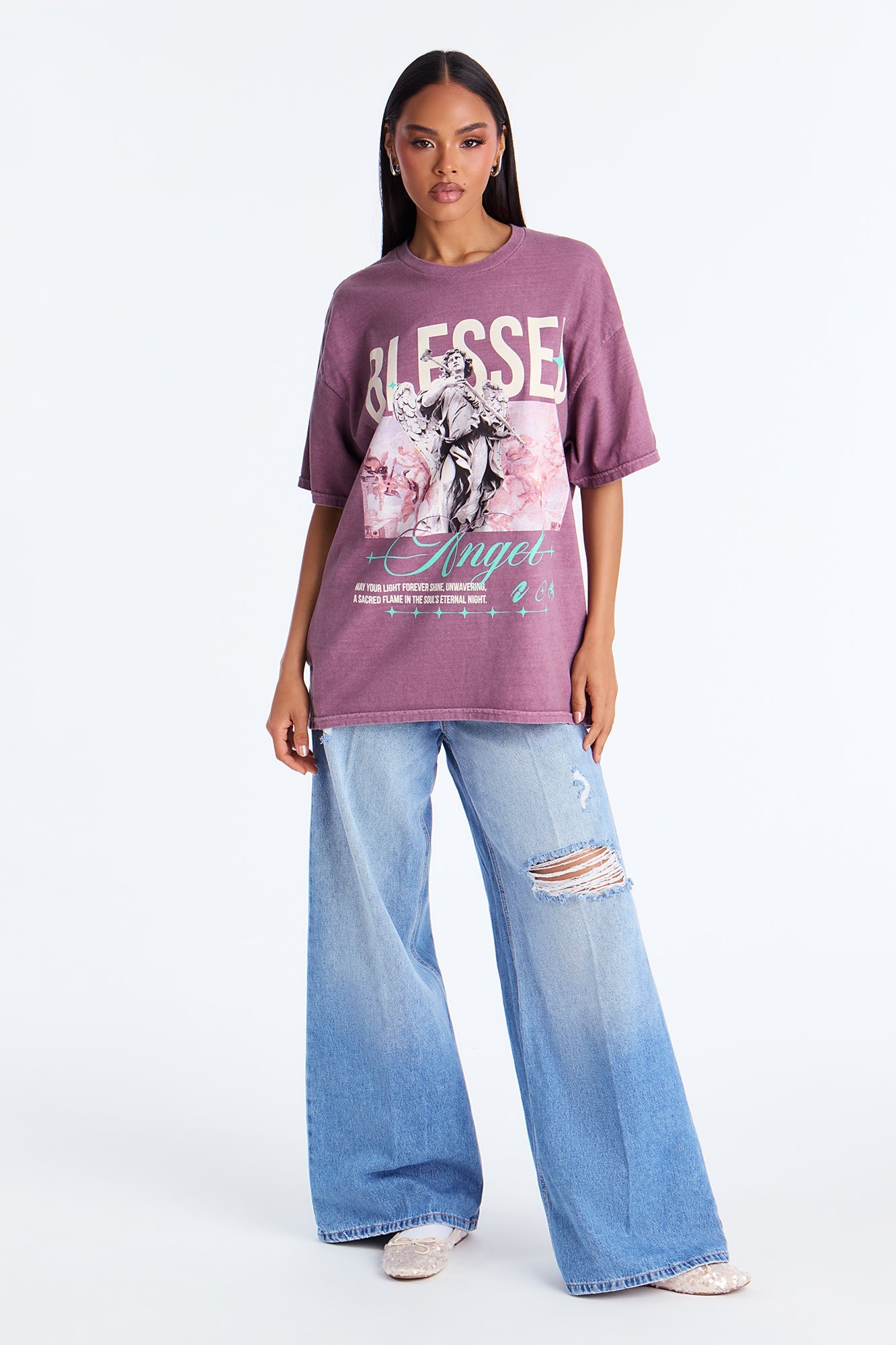 Blessed Angels Oversize Washed TShirt - Purple