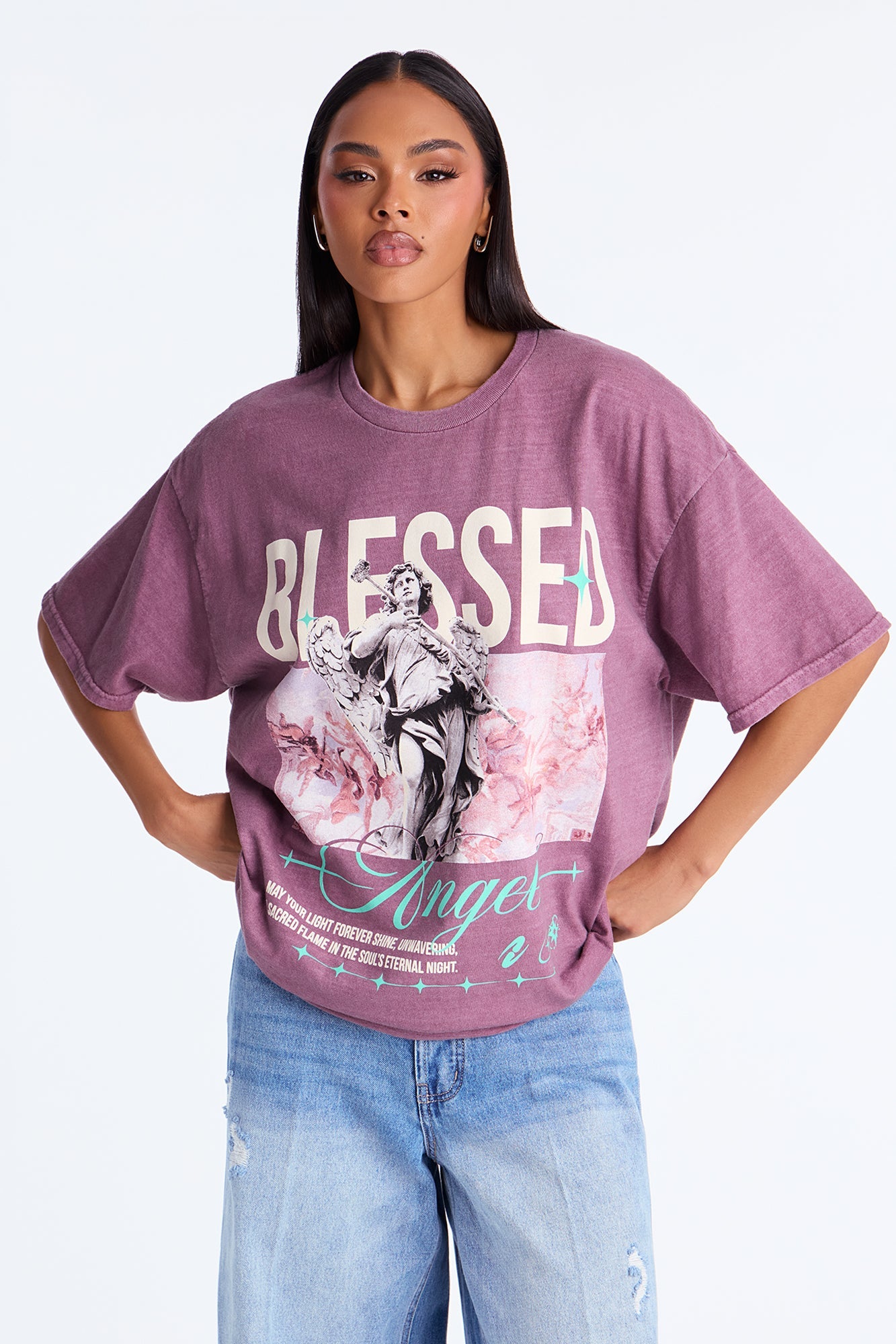 Blessed Angels Oversize Washed TShirt - Purple