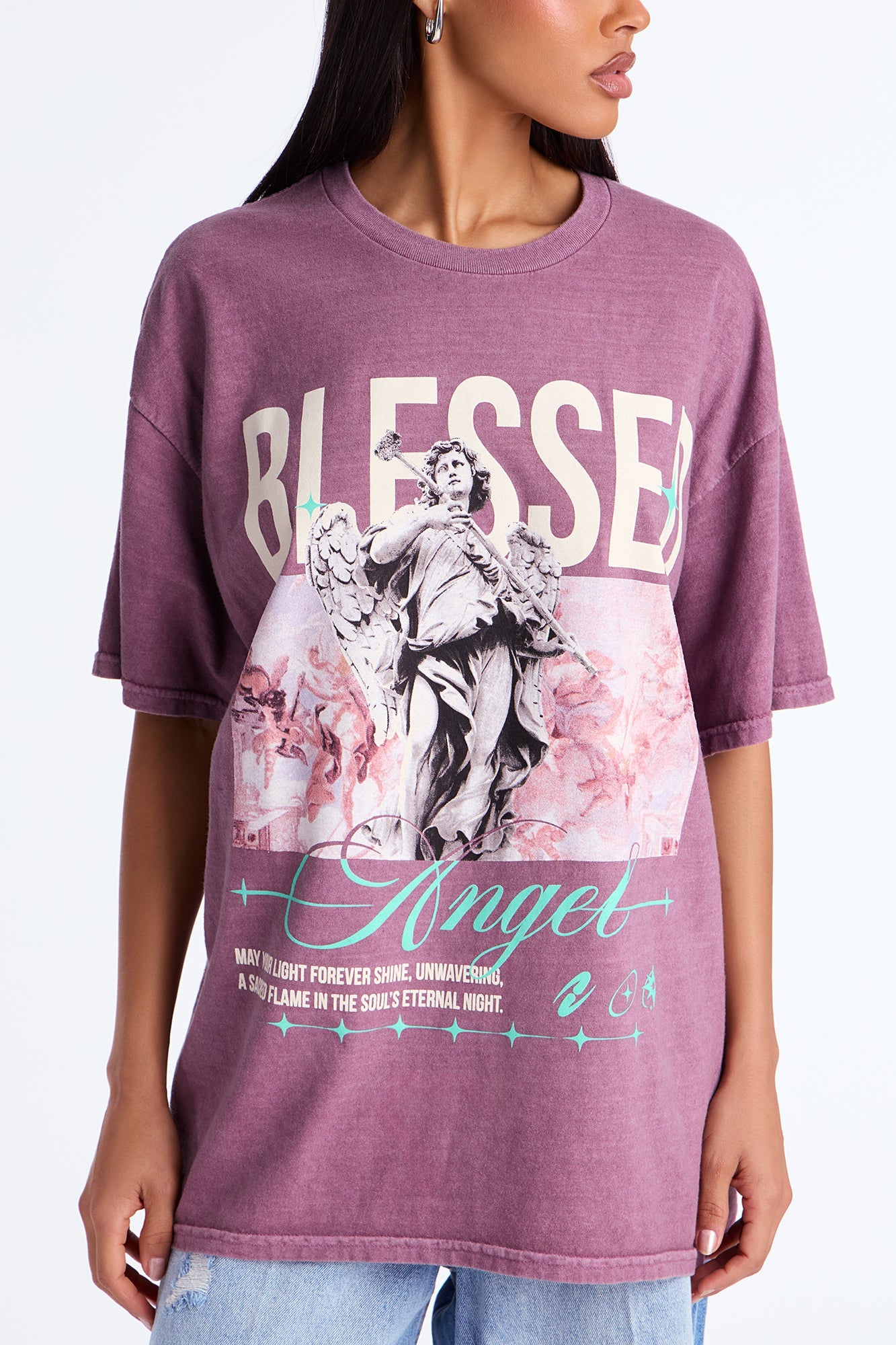 Blessed Angels Oversize Washed TShirt - Purple