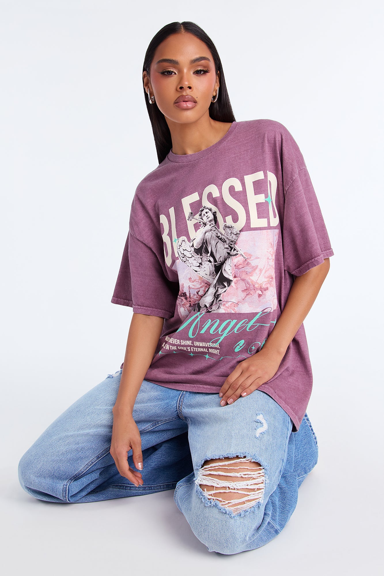 Blessed Angels Oversize Washed TShirt - Purple