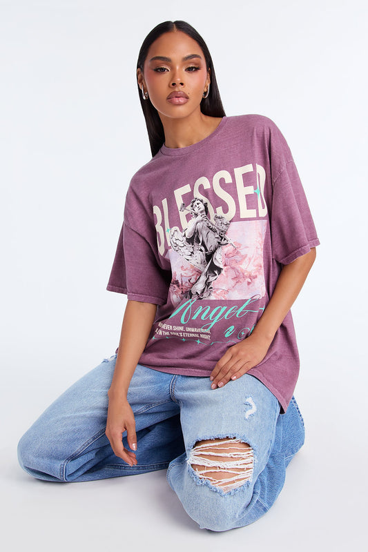Blessed Angels Oversize Washed TShirt - Purple