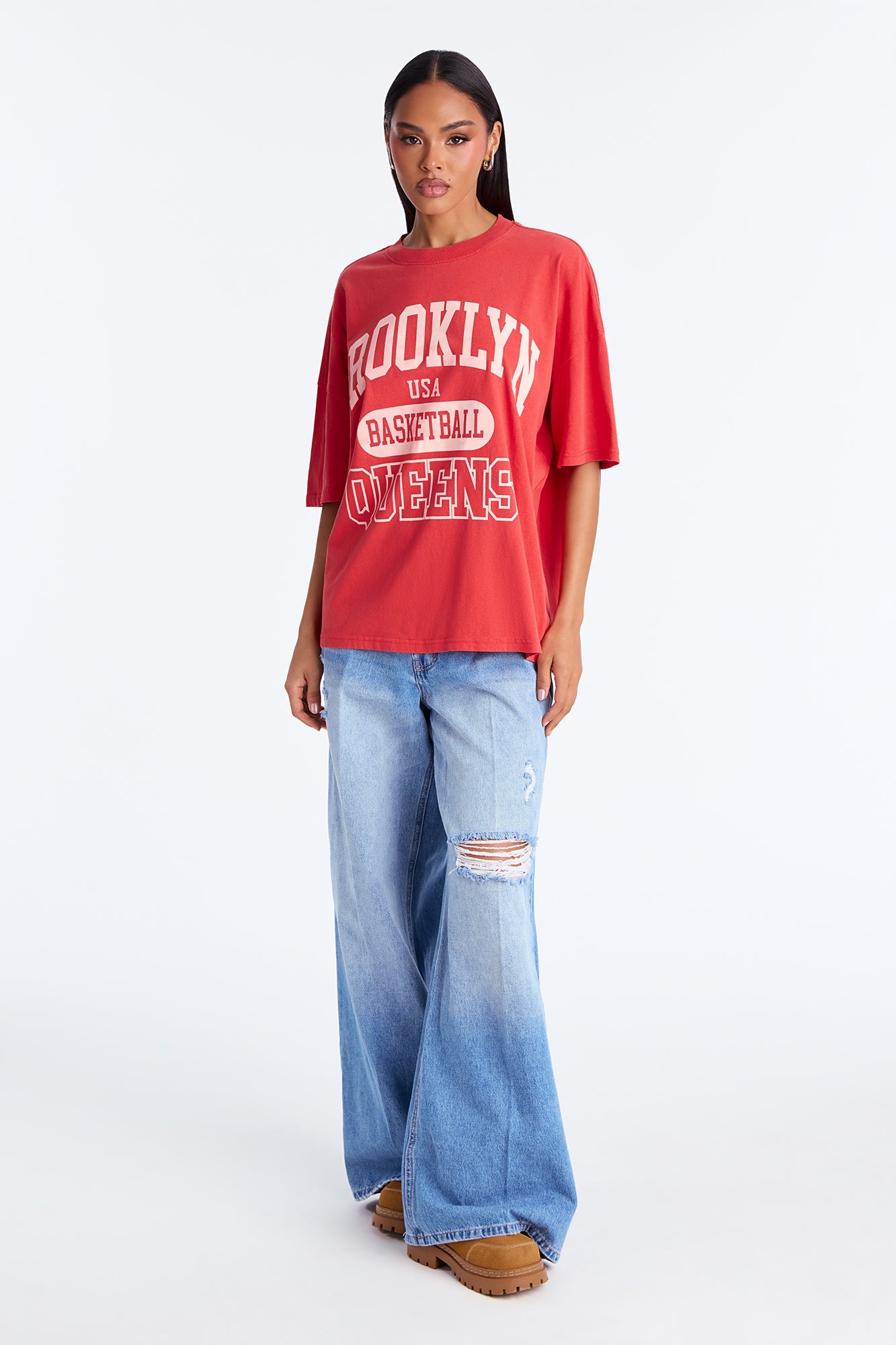 Brooklyn Basketball Queens Oversize TShirt - Red