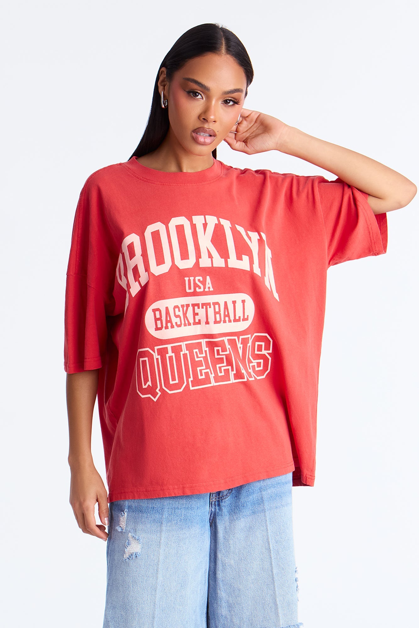 Brooklyn Basketball Queens Oversize TShirt - Red