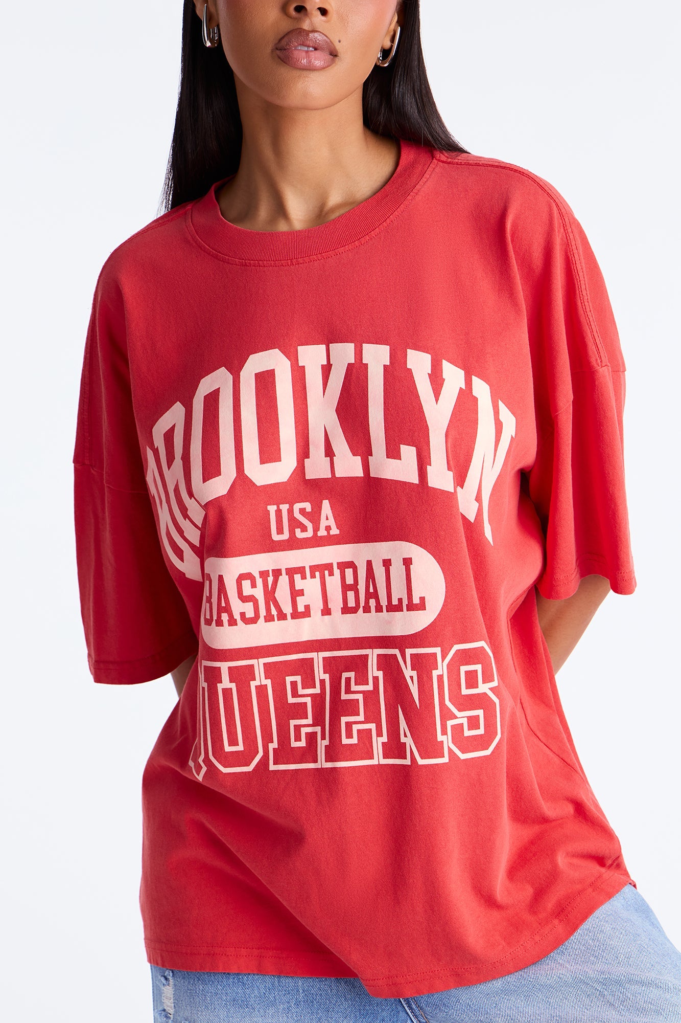 Brooklyn Basketball Queens Oversize TShirt - Red