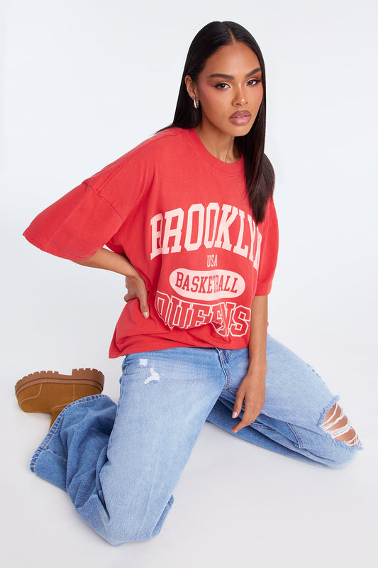 Brooklyn Basketball Queens Oversize TShirt - Red