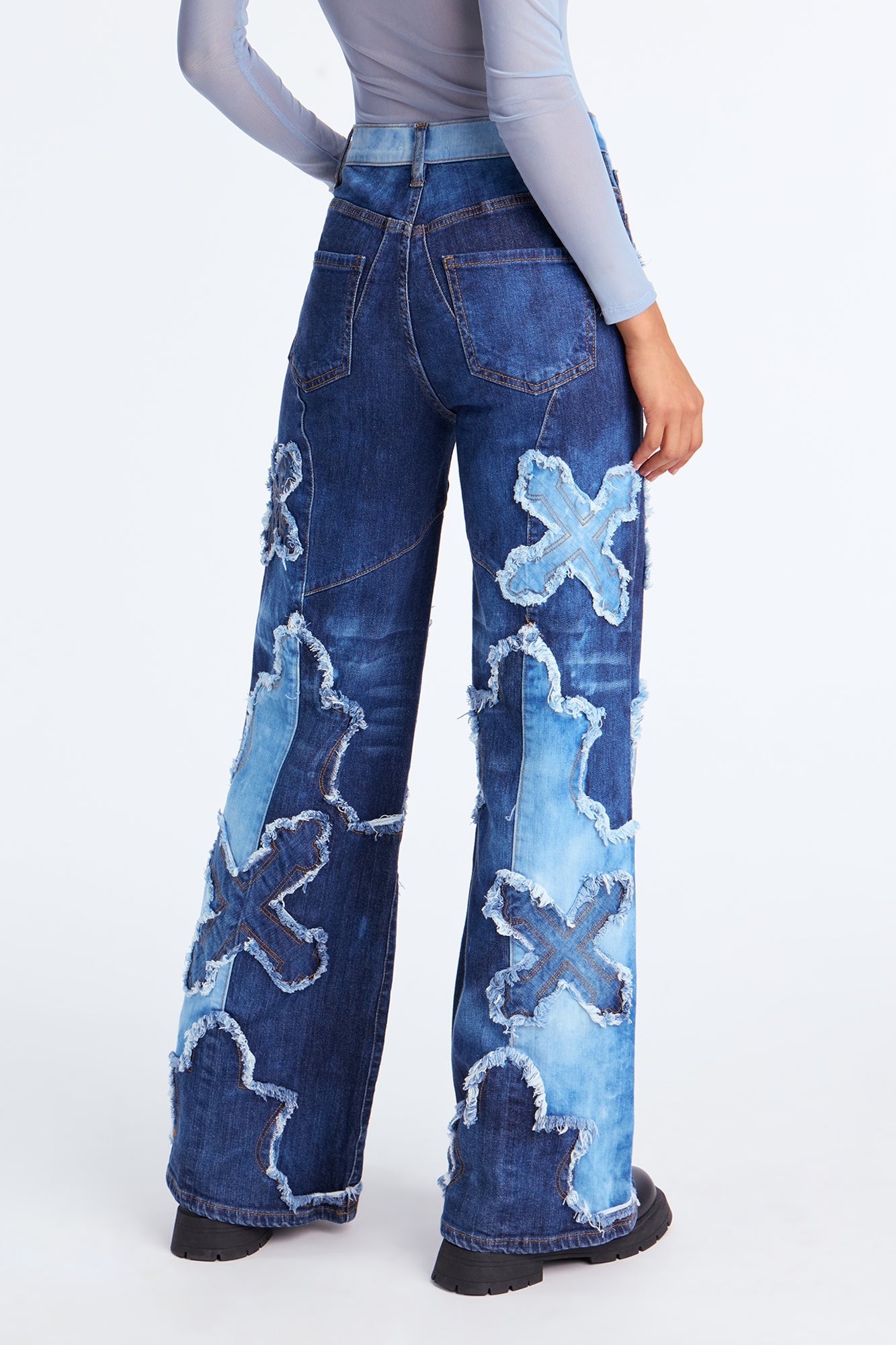 Double Crossed High Rise Applique Jeans - Dark Wash