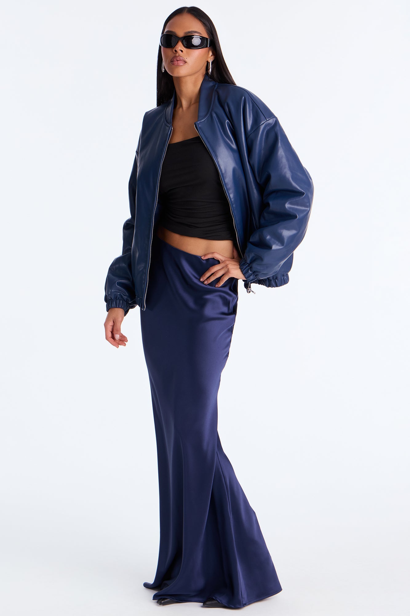 Comfort Zone Faux Leather Puffer Jacket - Denim