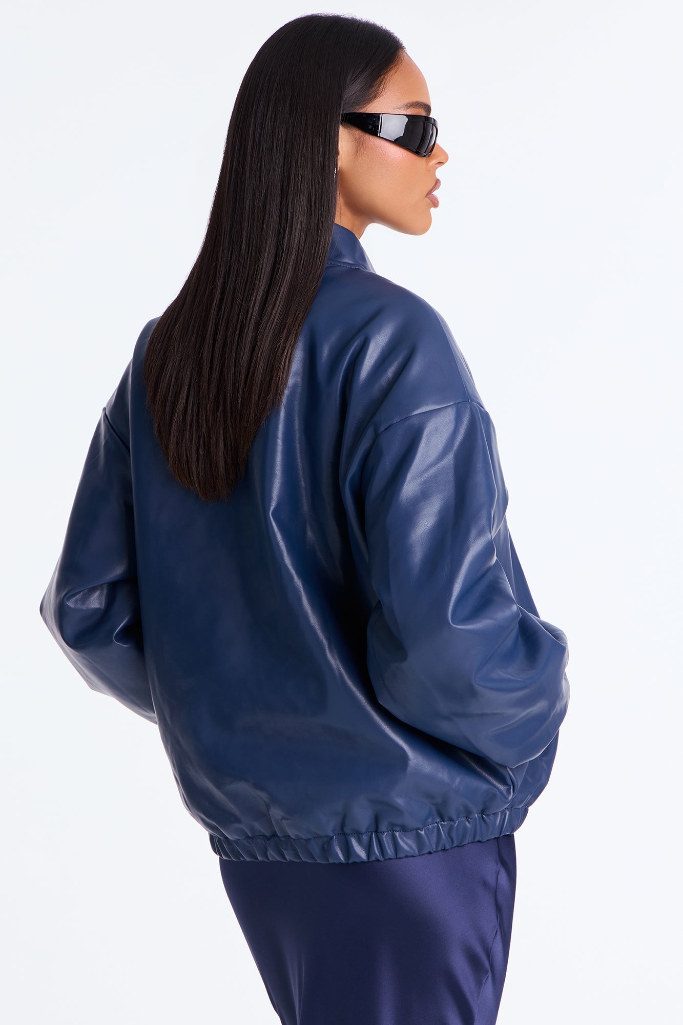 Comfort Zone Faux Leather Puffer Jacket - Denim