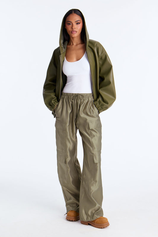 Gemma Cargo Satin Jogger Pant - Olive