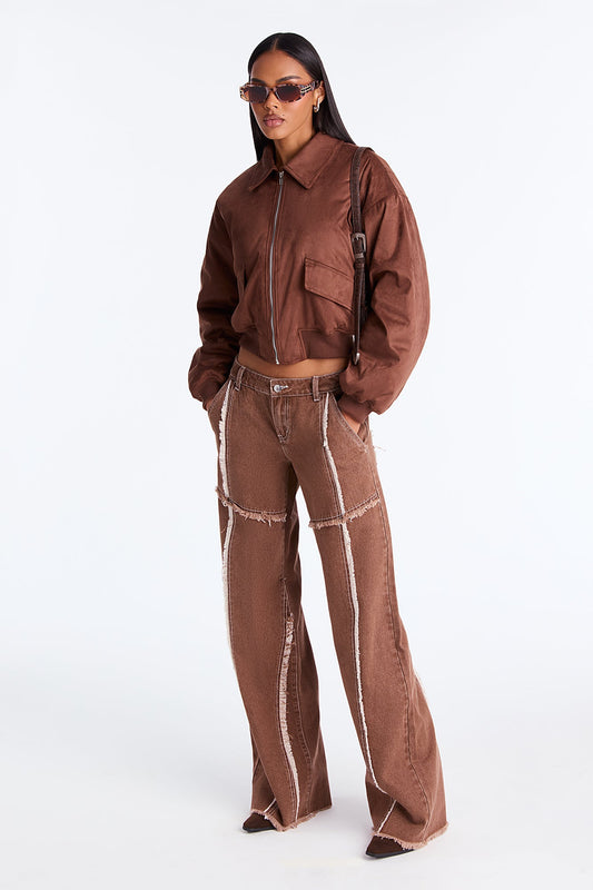 For The Record Frayed Wide Leg Jeans - Brown