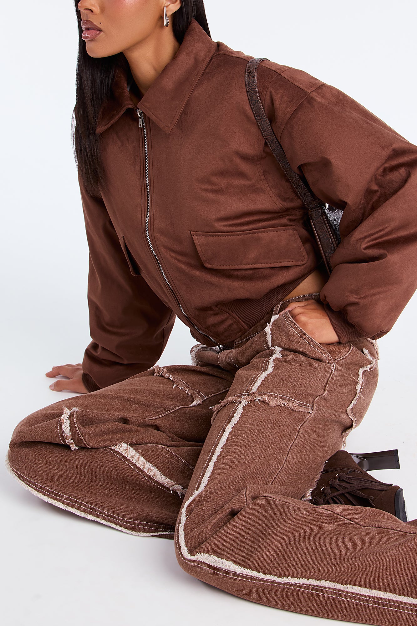 For The Record Frayed Wide Leg Jeans - Brown