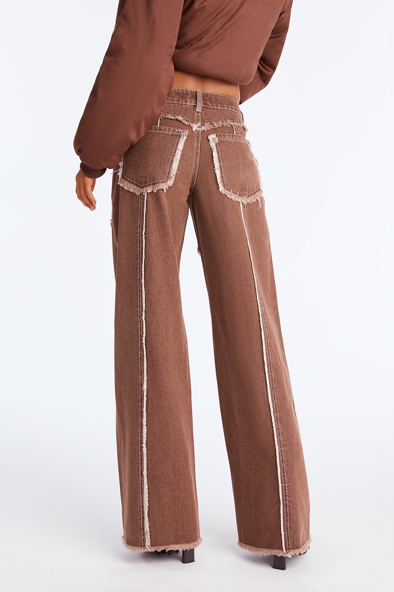 For The Record Frayed Wide Leg Jeans - Brown