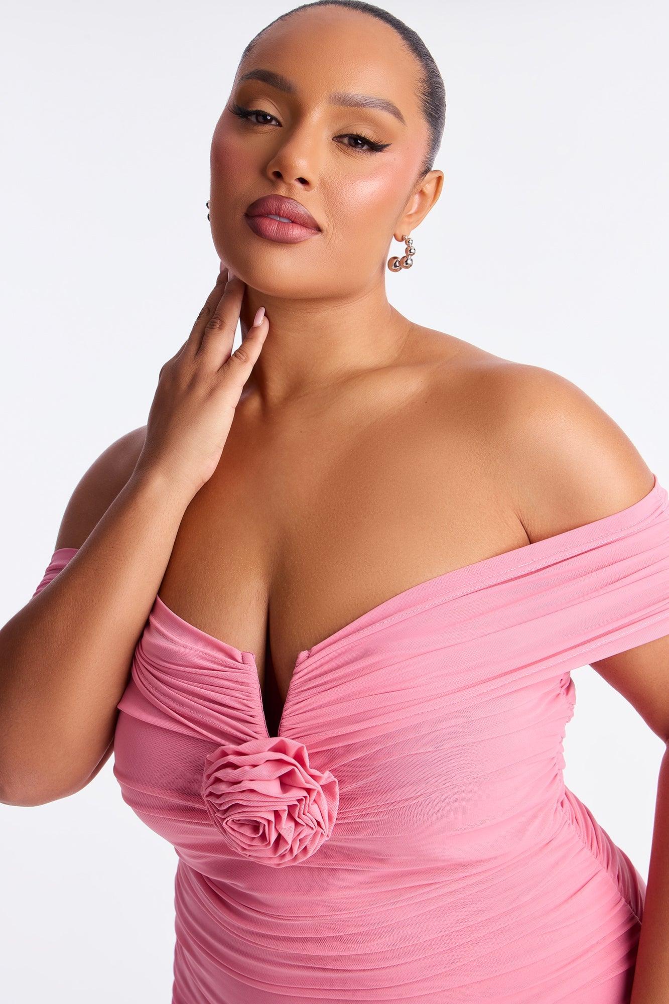 Haisley Ruched Mesh Bandage Midi Dress - Mauve