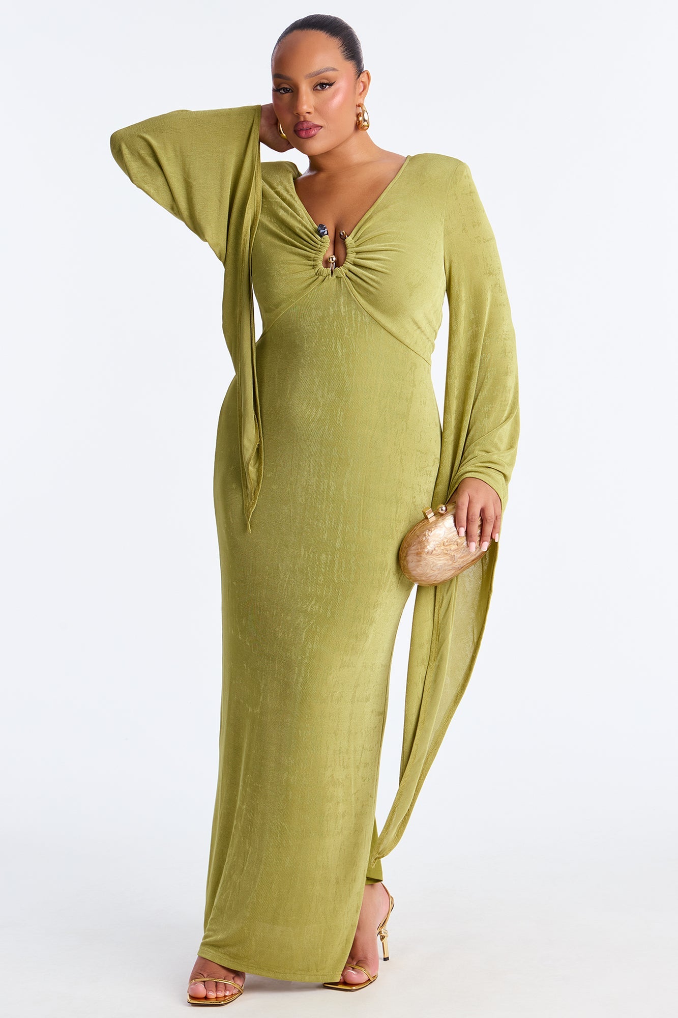 Chic Hustle Draped Maxi Dress - Olive