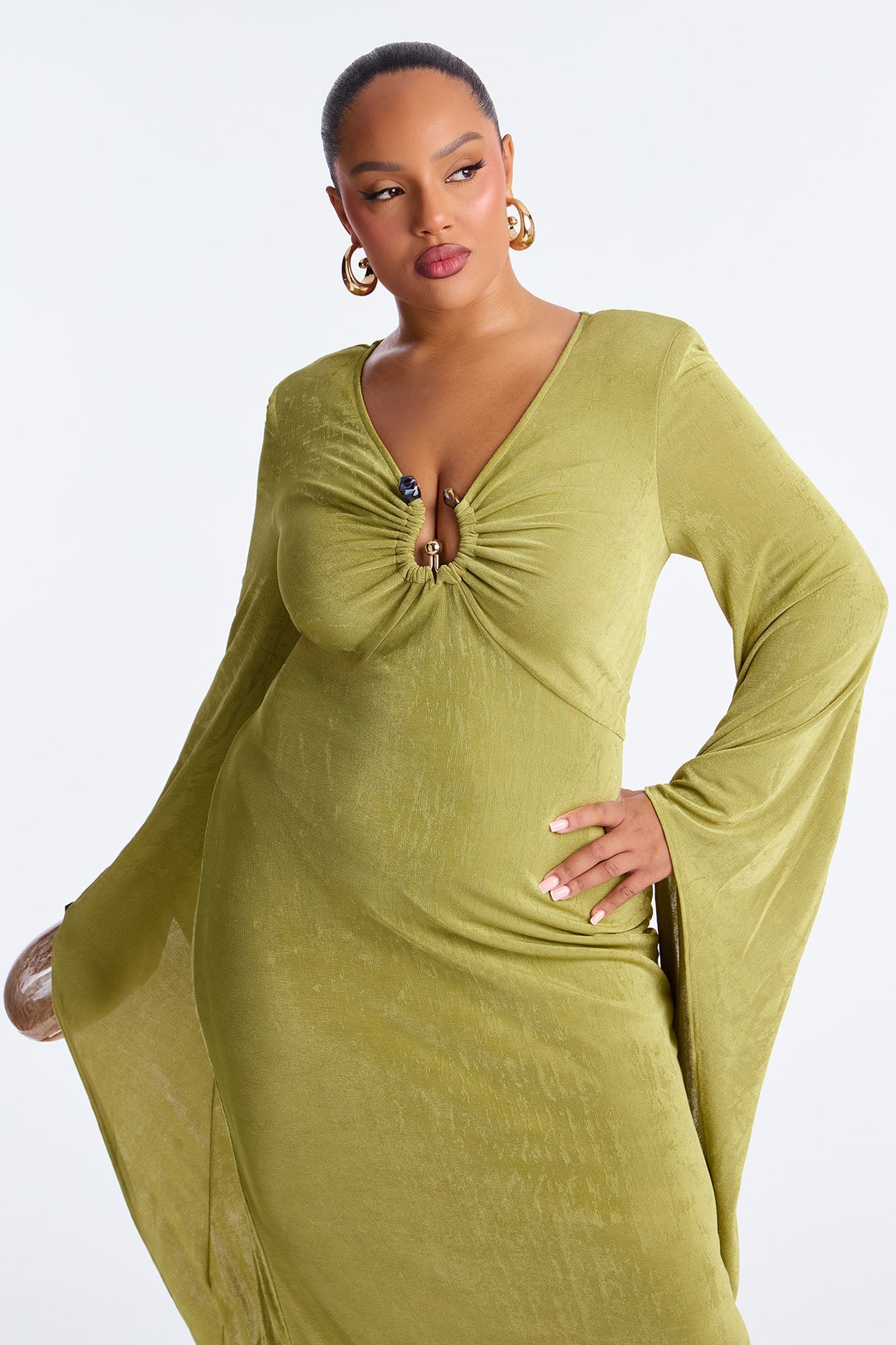 Chic Hustle Draped Maxi Dress - Olive