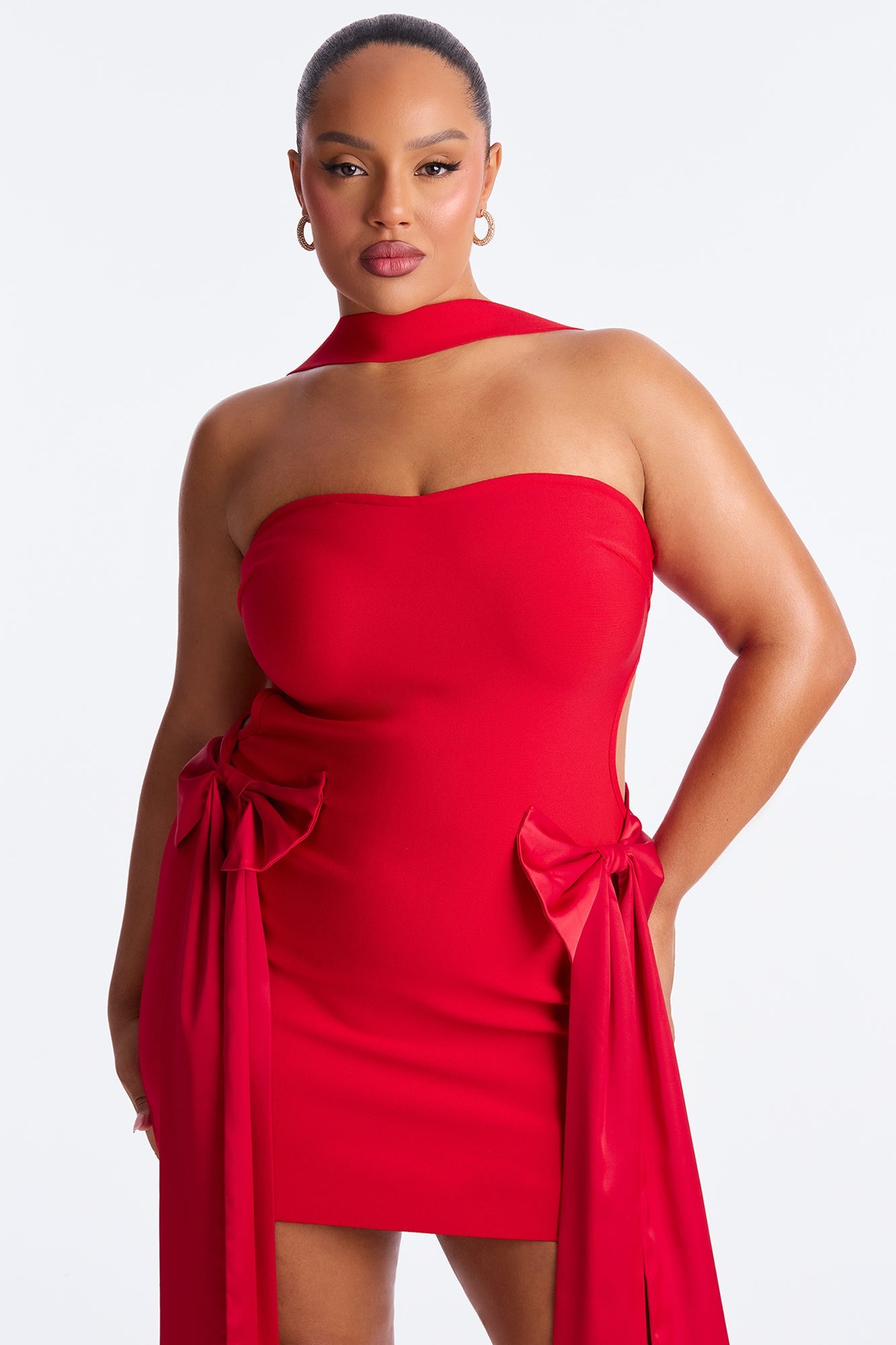 I Am The Gift Bow Bandage Micro Mini Dress - Red