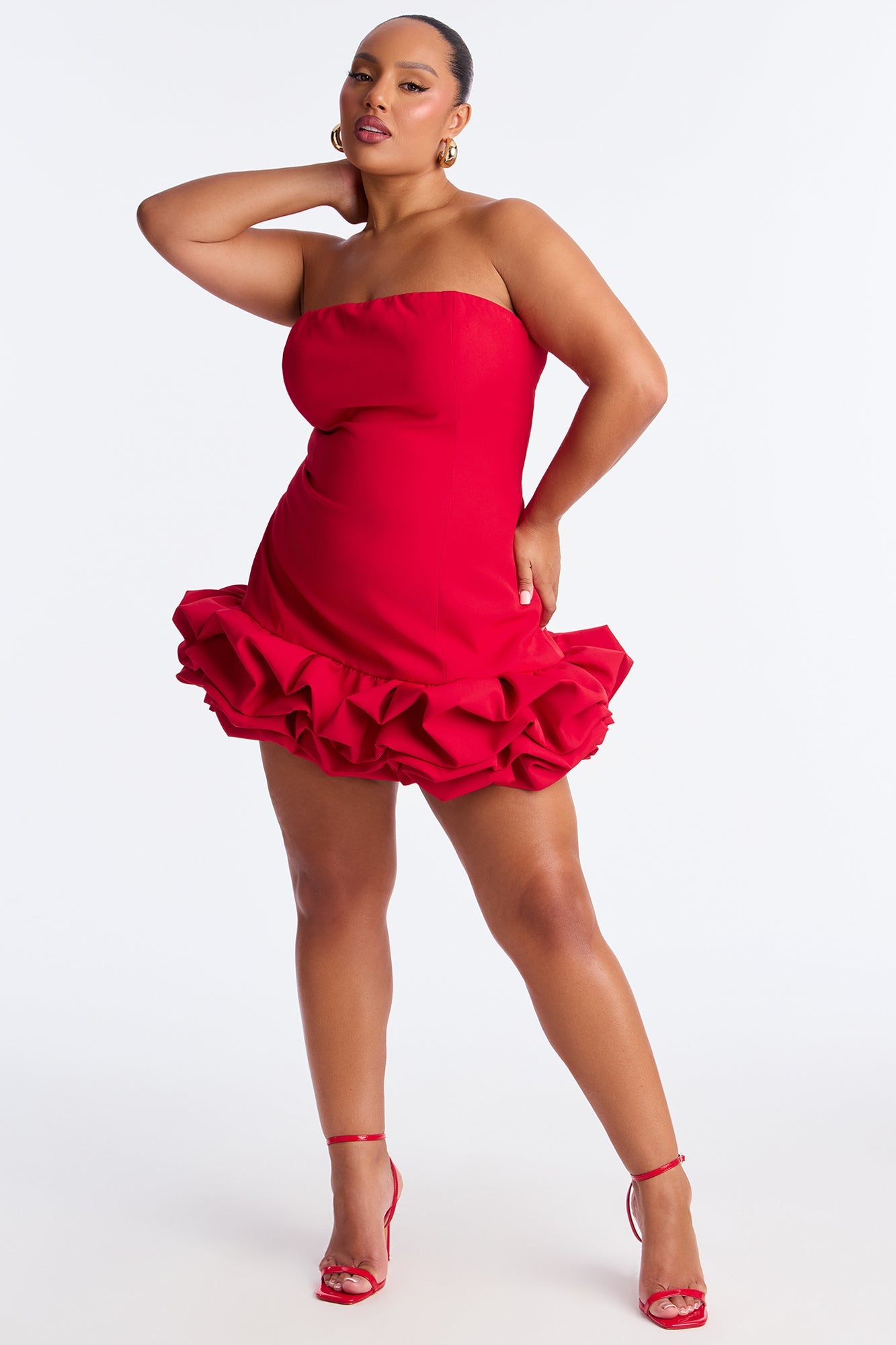 Cierra Strapless Bubble Mini Dress - Red