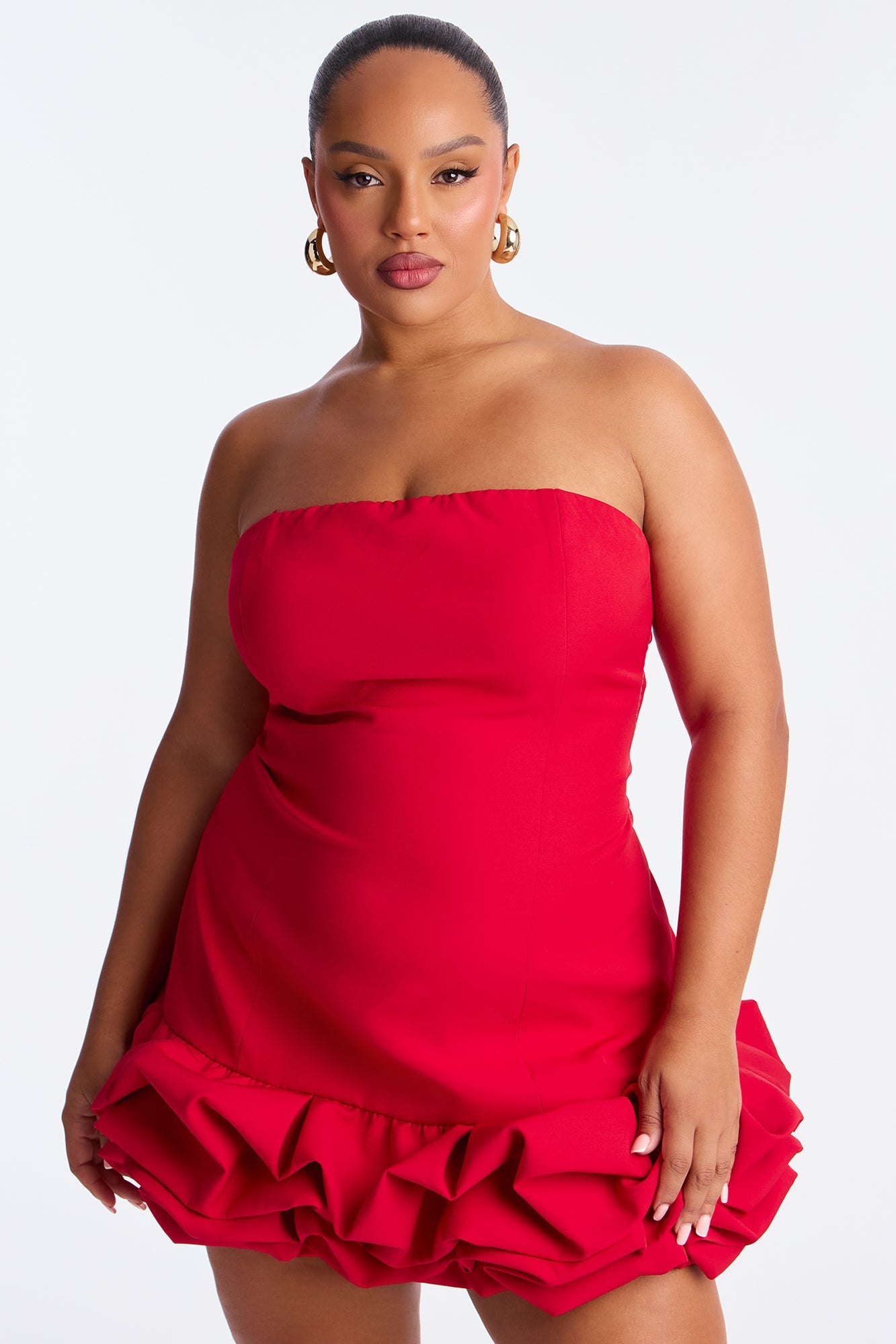 Cierra Strapless Bubble Mini Dress - Red