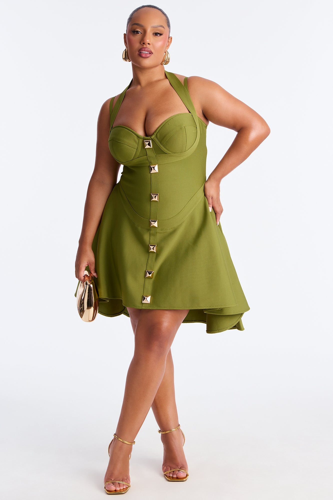 Alondra Asymmetrical Bandage Midi Dress - Olive