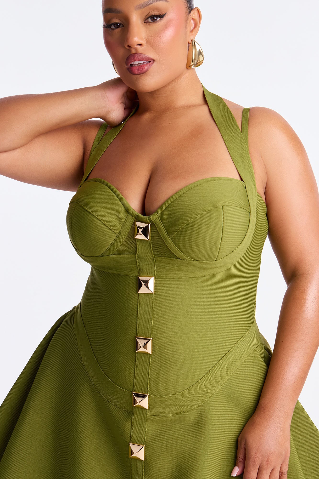 Alondra Asymmetrical Bandage Midi Dress - Olive