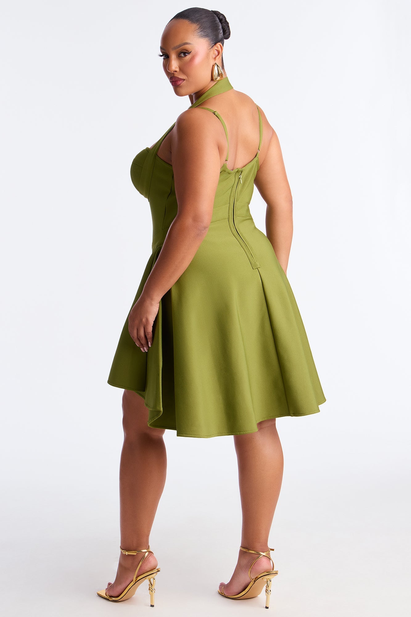 Alondra Asymmetrical Bandage Midi Dress - Olive