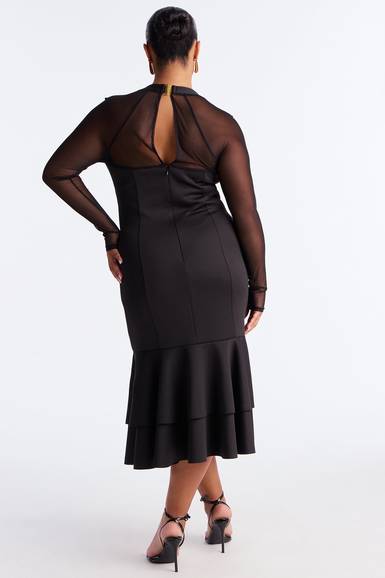 Romina Ruffle Trim Midi Dress - Black