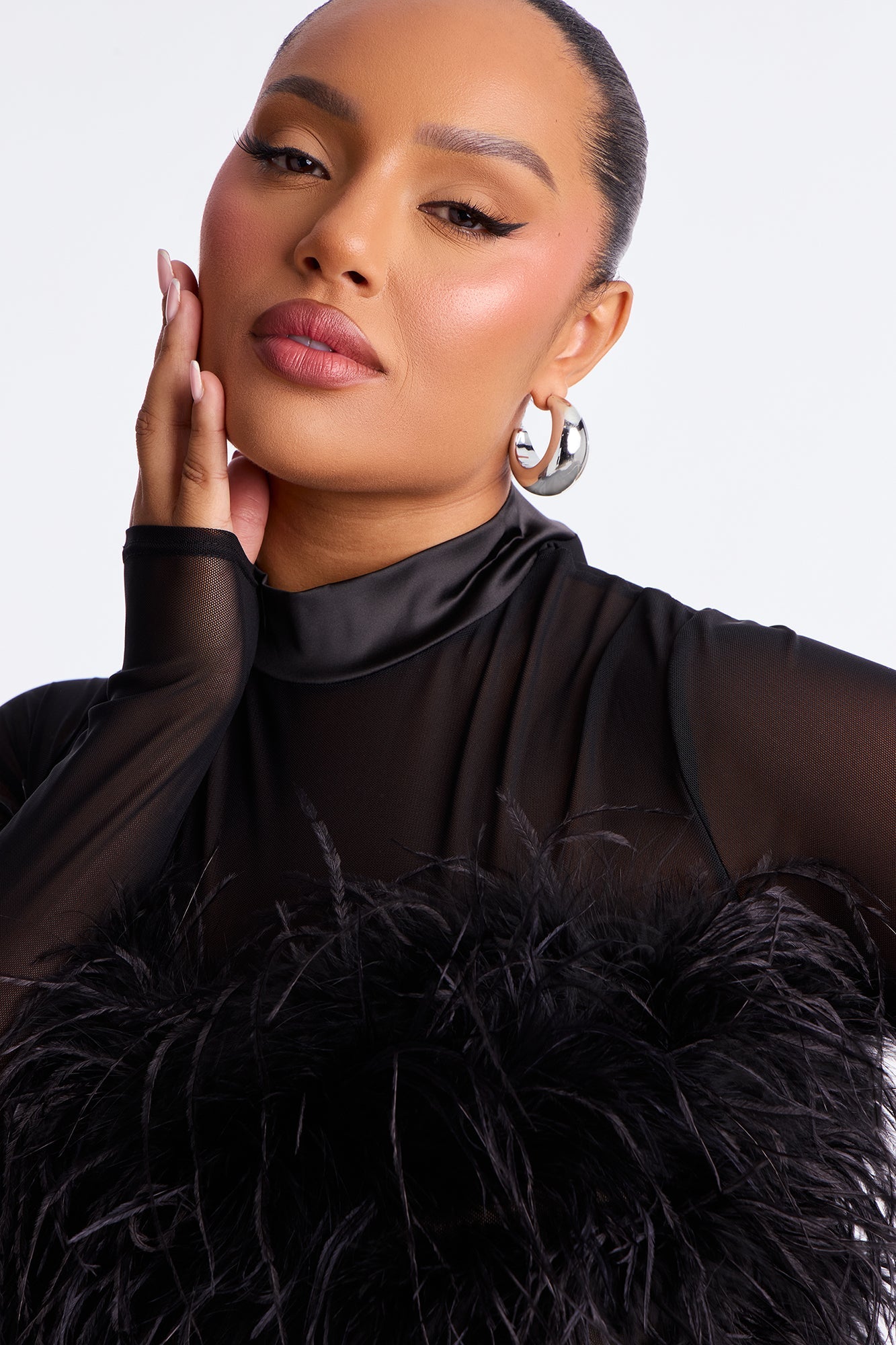 Selene Feather Sheer Mesh Maxi Dress - Black