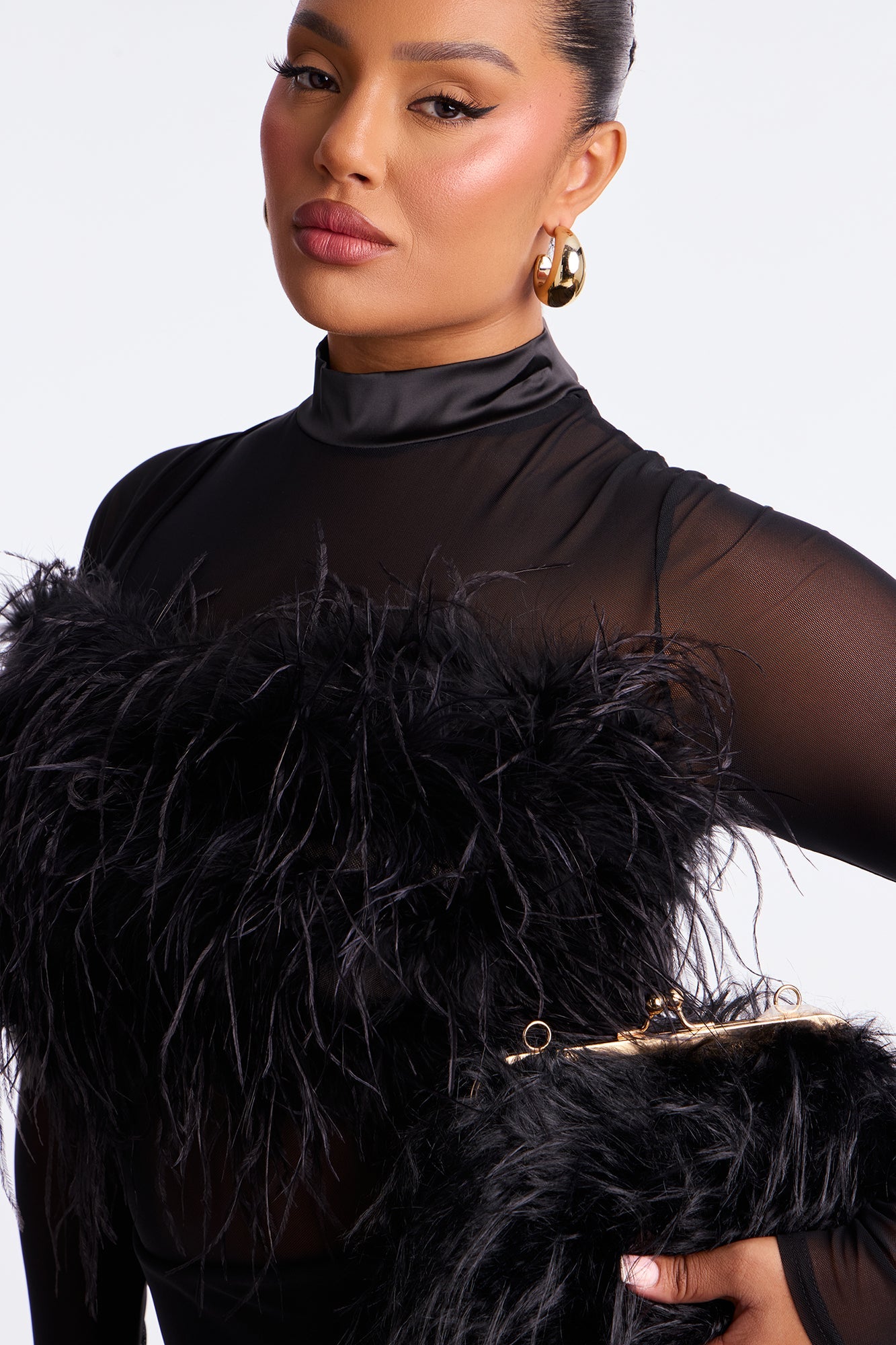 Selene Feather Sheer Mesh Maxi Dress - Black