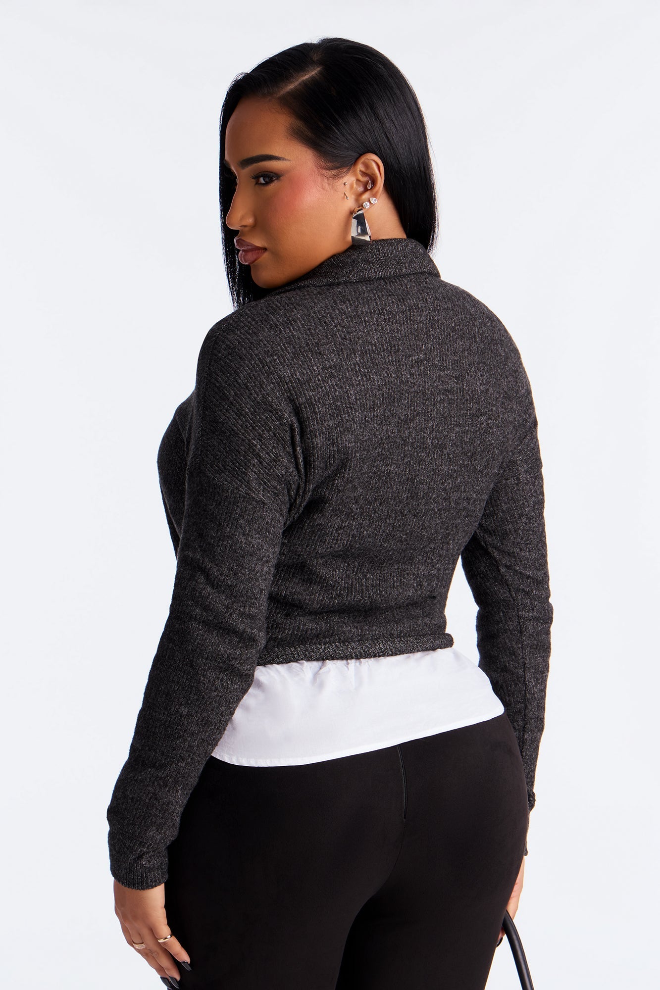 Zoe Collared Top - Charcoal