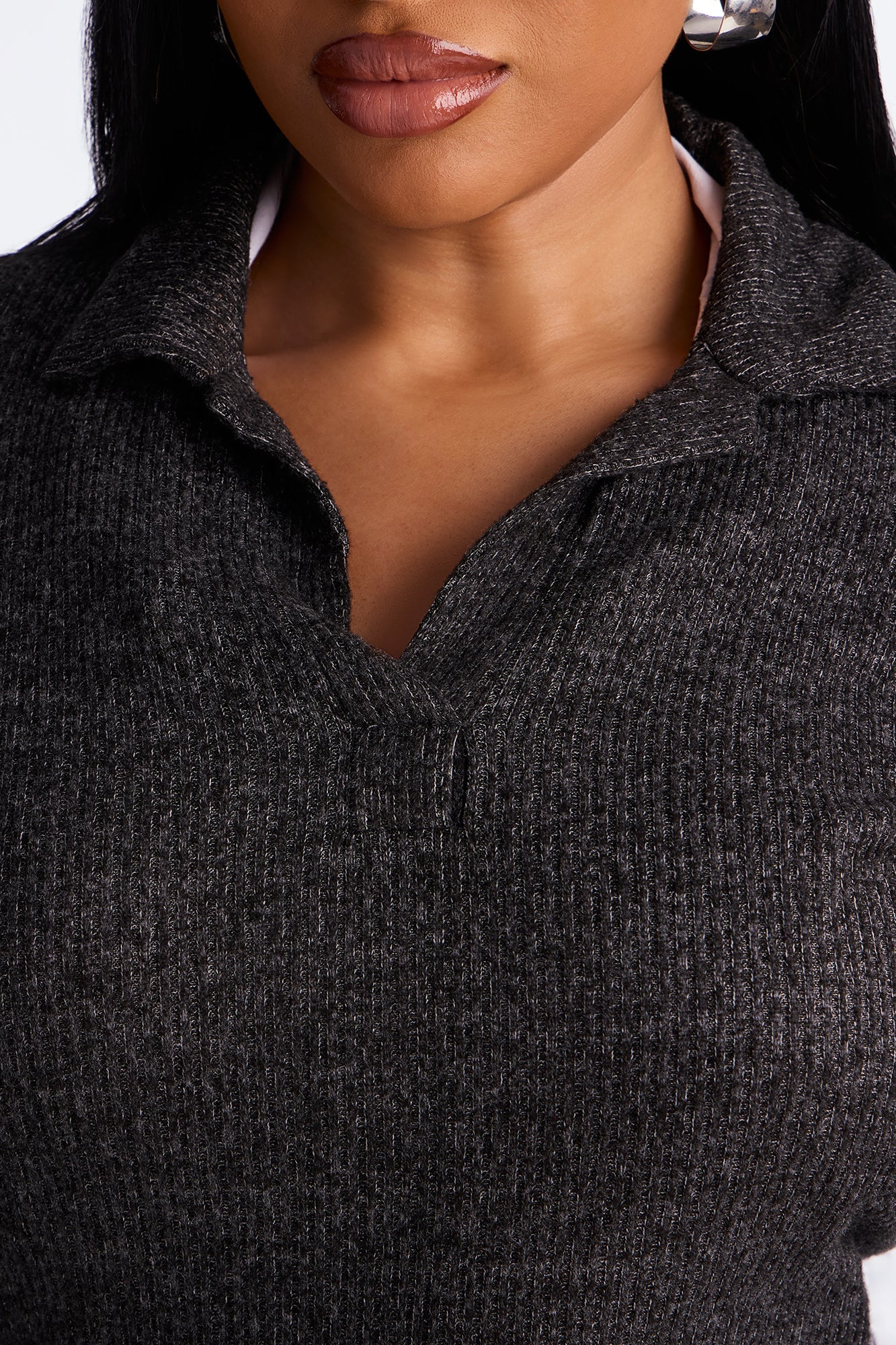 Zoe Collared Top - Charcoal