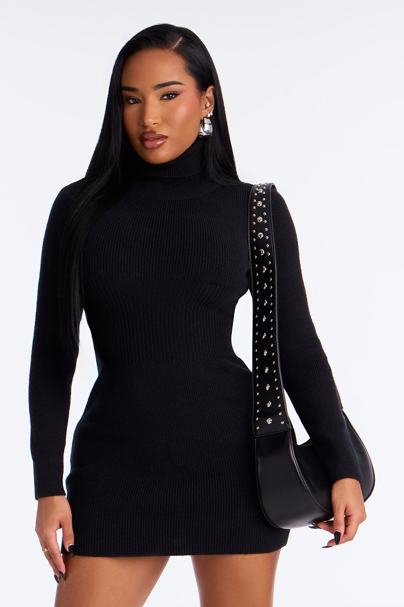 Tillie Turtle Neck Sweater Mini Dress - Black